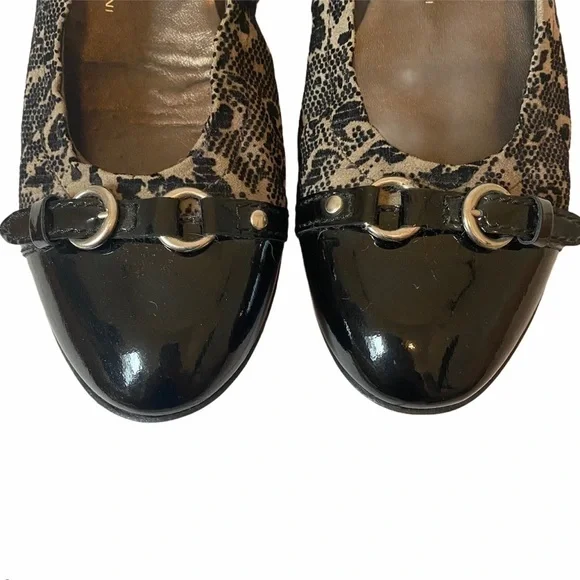 AGL Ballet Flats EU 38 / US 8 Black Patent Leather Monika Cap Toe Velvet Brocade - Picture 4 of 11